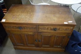 SMALL SIDE CABINET WITH CARVED DECORATION, WIDTH APPROX 91CM