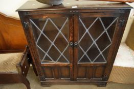 LEADED GLAZED SIDE CABINET, WIDTH APPROX 93CM MAX