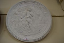 MOULDED PLASTER PLAQUE DEPICTING CHERUBS, APPROX 48CM DIAM