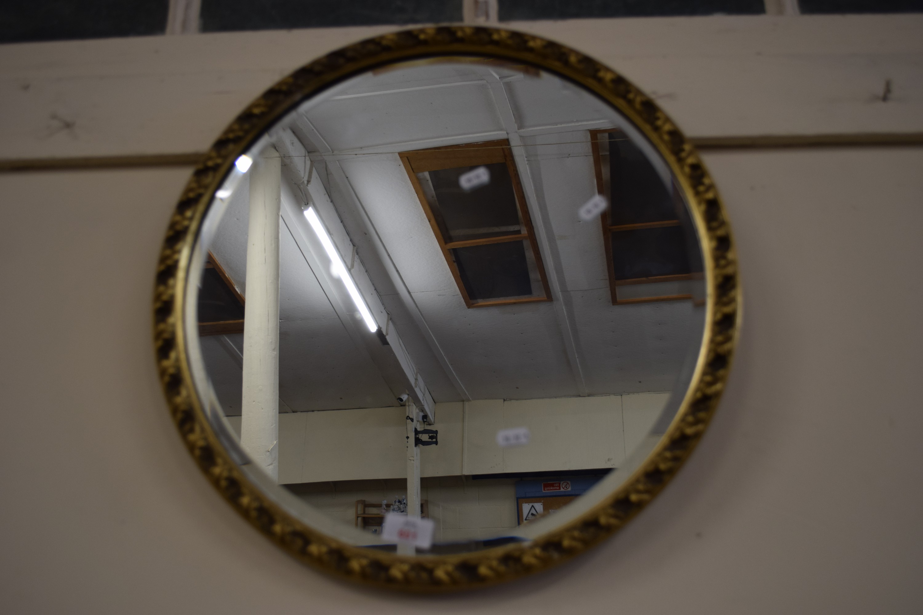 MODERN GILT FRAMED WALL MIRROR, APPROX 49CM DIAM