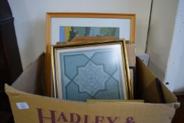 BOX CONTAINING FRAMED EMBROIDERIES ETC