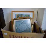 BOX CONTAINING FRAMED EMBROIDERIES ETC