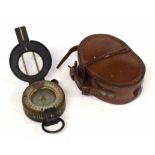 20th century leather cased prismatic marching compass made by Higler & Watts Ltd
