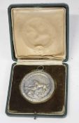 Cased Third Reich 1938 dated German dog hunting medal with scenes of stag hounds inscribed "