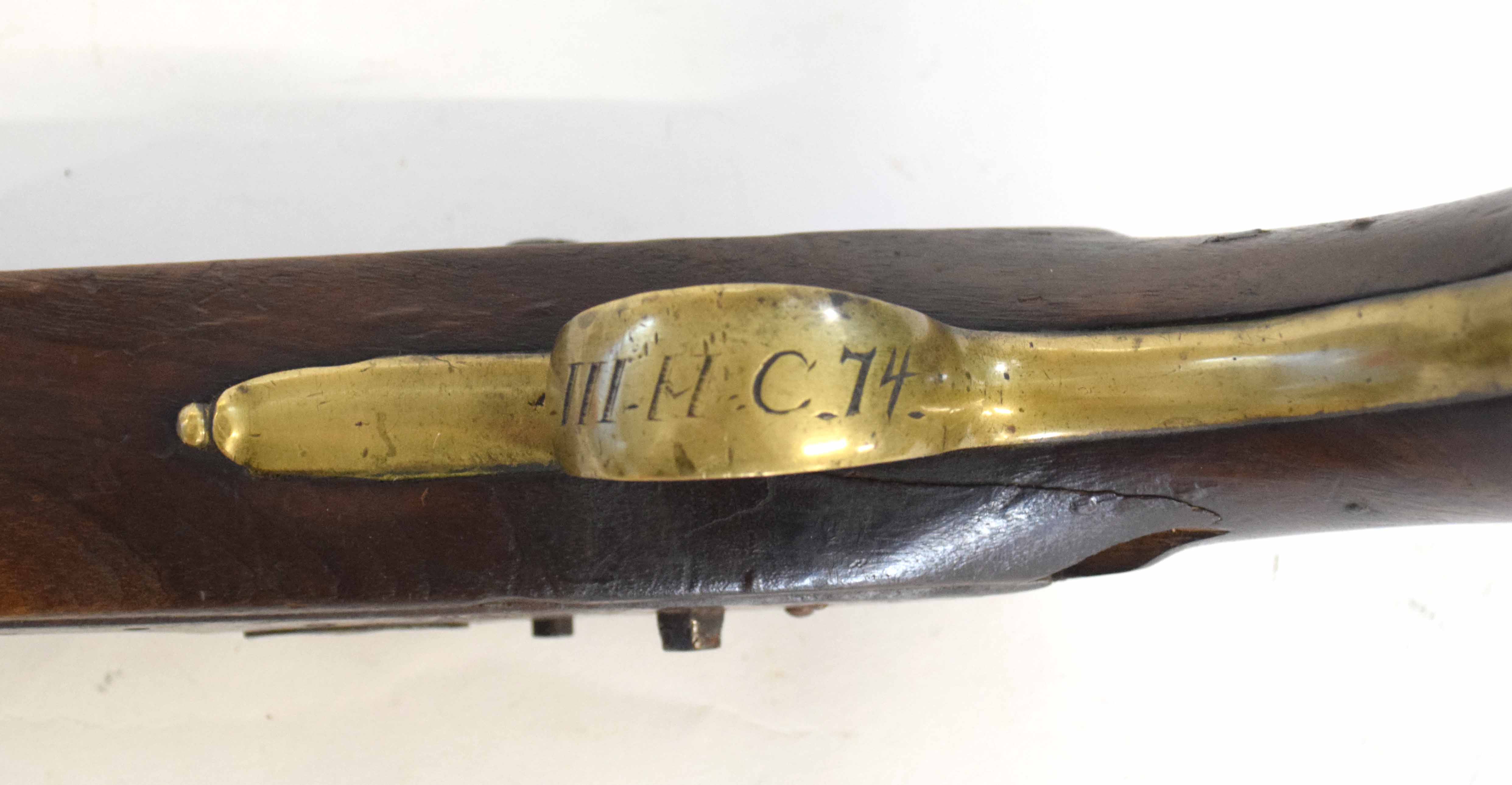 Two pistols, one Georgian Tower flintlock pistol converted to percussion cap, with brass butt cap, - Image 7 of 8