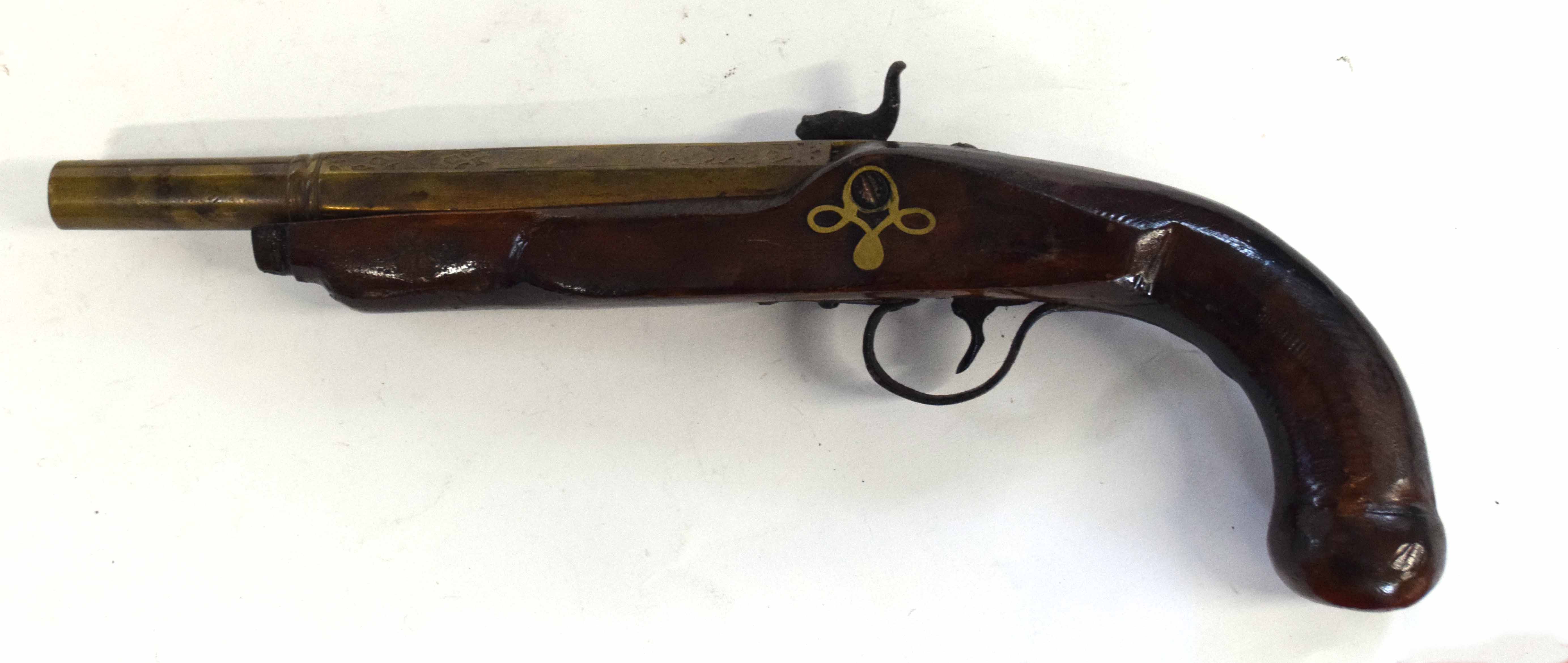 Two pistols, one Georgian Tower flintlock pistol converted to percussion cap, with brass butt cap, - Image 2 of 8