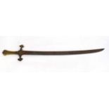 Early Victorian 1856 pattern drummer's sword with unusual curved blade, lacking scabbard, rusty