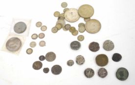 Packet of assorted coins including some pre-1947 and Roman etc