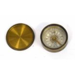 Small brass Victorian travelling compass with brass topped lid