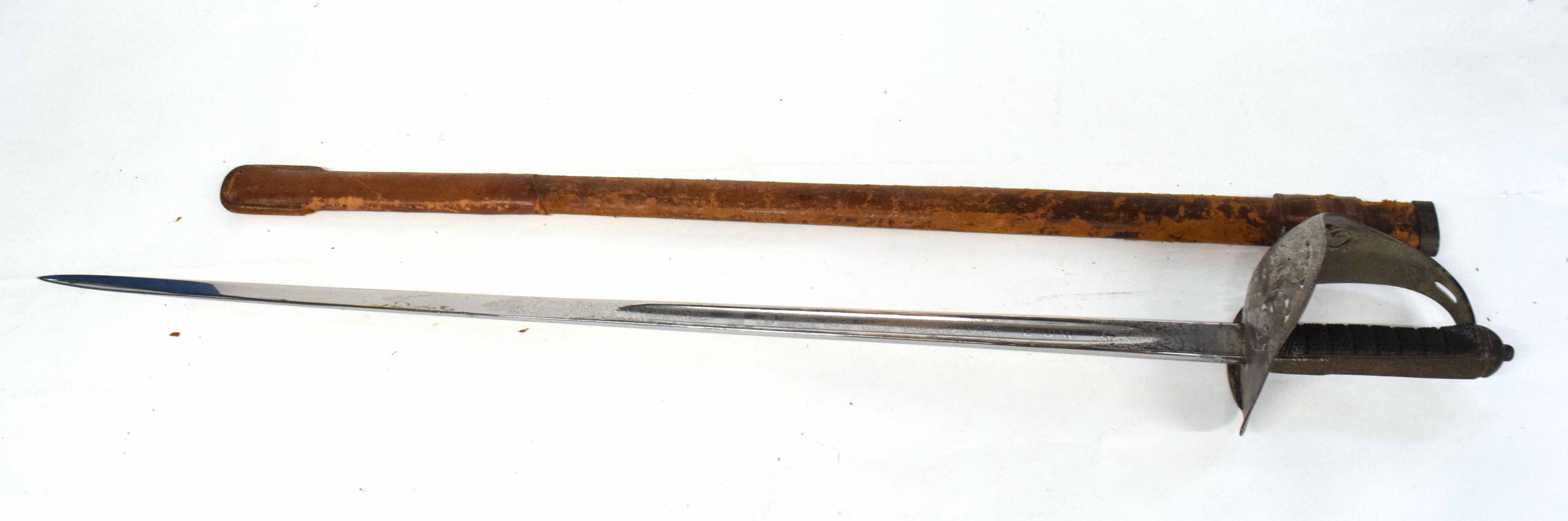 British 1897 pattern infantry officer's sword, King Edward period (1901-1910) with leather scabbard, - Image 5 of 11