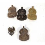 Five 20th century badges to include three silver ARP badges, one further ARP badge, silver plated