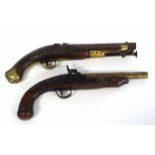 Two pistols, one Georgian Tower flintlock pistol converted to percussion cap, with brass butt cap,