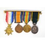 Set of four WWI medal miniatures to include 1914-15 Star, 14-18 War medal, 1914-19 Victory medal and