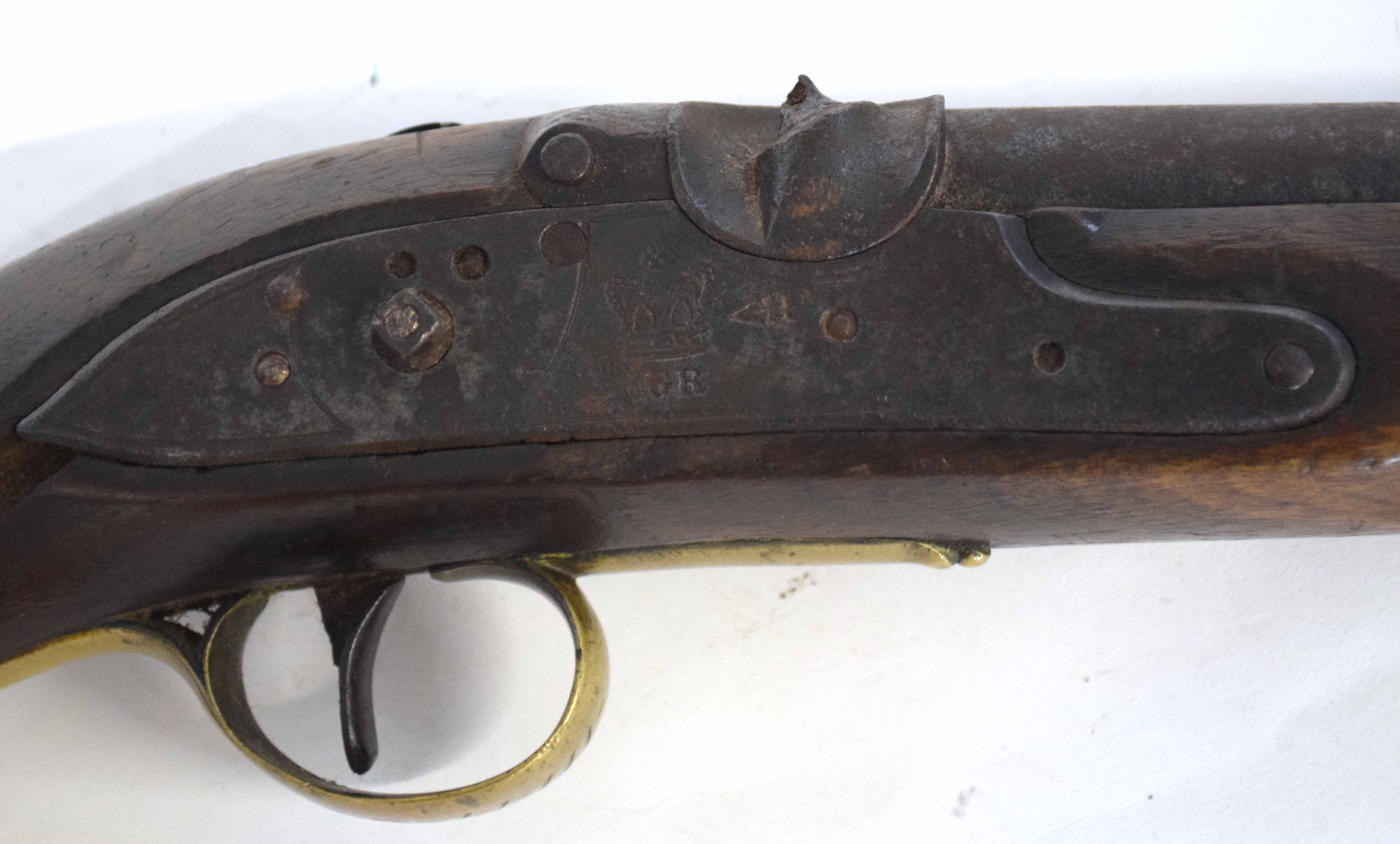 Two pistols, one Georgian Tower flintlock pistol converted to percussion cap, with brass butt cap, - Image 5 of 8