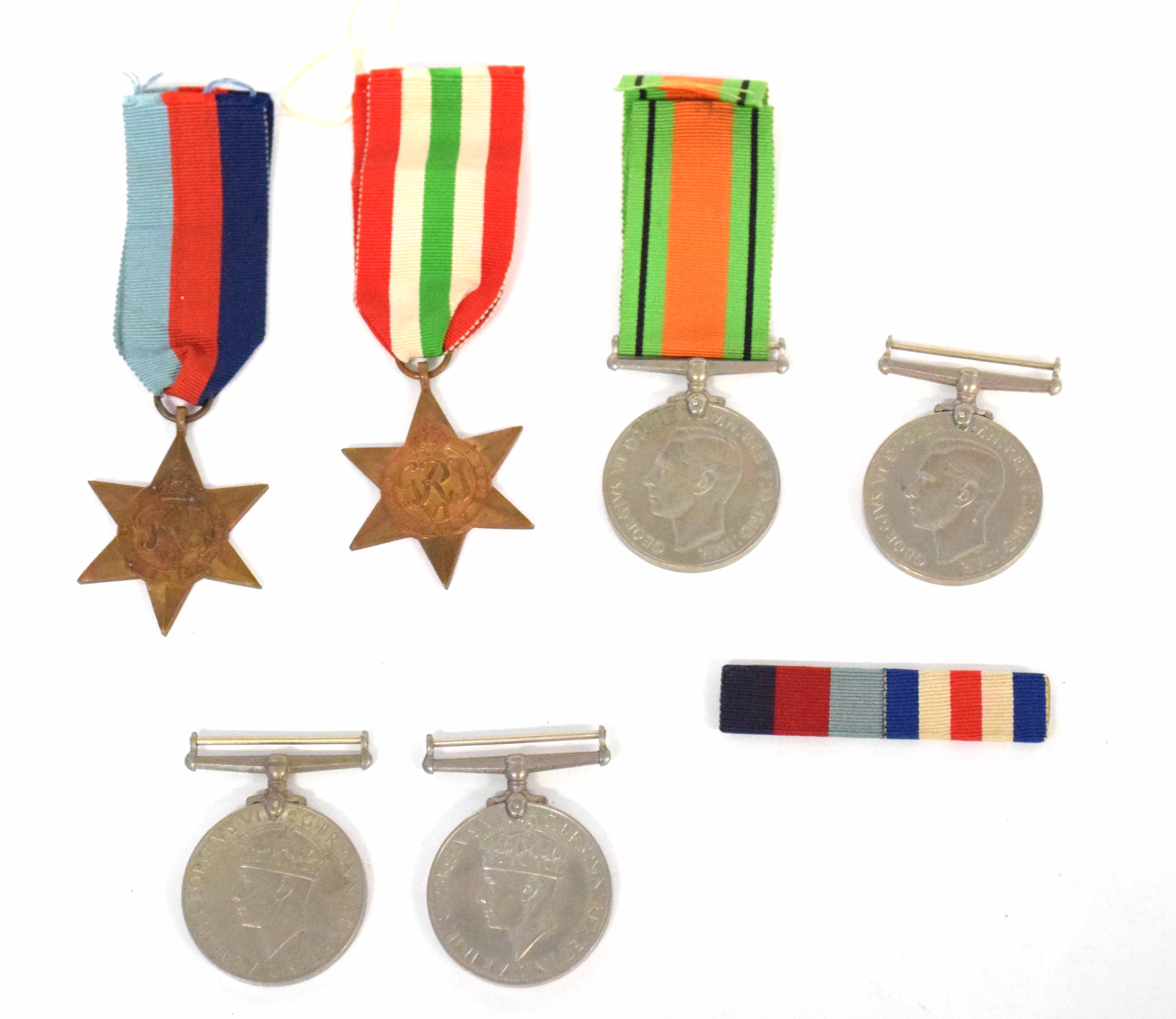 Collection of six British WWII campaign medals - Italy Star, 1939-45 Star, Defence medal, two 1939-