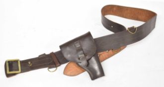 Post-WWII, possibly East German/Soviet, Walther PPK holster and leather Sam Brown belt