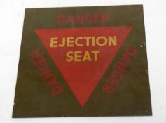 20th century RAF ejector seat warning sign/panel 28cm x 28cm