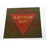 20th century RAF ejector seat warning sign/panel 28cm x 28cm