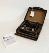 Cased early 20th century Corona three part correspondence typewriter dated 1912, serial no 57094