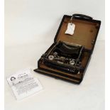 Cased early 20th century Corona three part correspondence typewriter dated 1912, serial no 57094