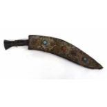 Late 19th century/early 20th century South East Asian ceremonial Kukri in scabbard with encrusted