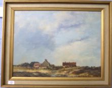 Study of rural cottages, oil on board, indistinctly signed, possibly J Ormondroyd, gilt framed