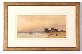 19th century watercolour study, estuary scene titled "Near Southend", indistinctly signed lower