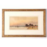 19th century watercolour study, estuary scene titled "Near Southend", indistinctly signed lower