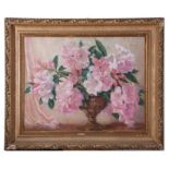 C Shilton, signed, pastel, floral arrangement in ornate urn, 53 x 67cm