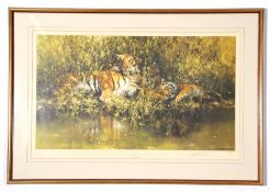 Large framed David Stephens Print, "Sleepy Tigers", signed in pencil to margin, 45 x 73cm