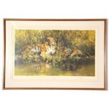 Large framed David Stephens Print, "Sleepy Tigers", signed in pencil to margin, 45 x 73cm