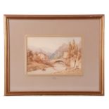 H Hill, watercolour, signed, dated 1841, Continental river scene, 18 x 26cm