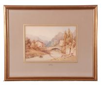 H Hill, watercolour, signed, dated 1841, Continental river scene, 18 x 26cm