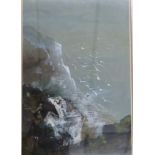 Group of three watercolours, one of a coastal scene with seabirds, plus two further watercolours