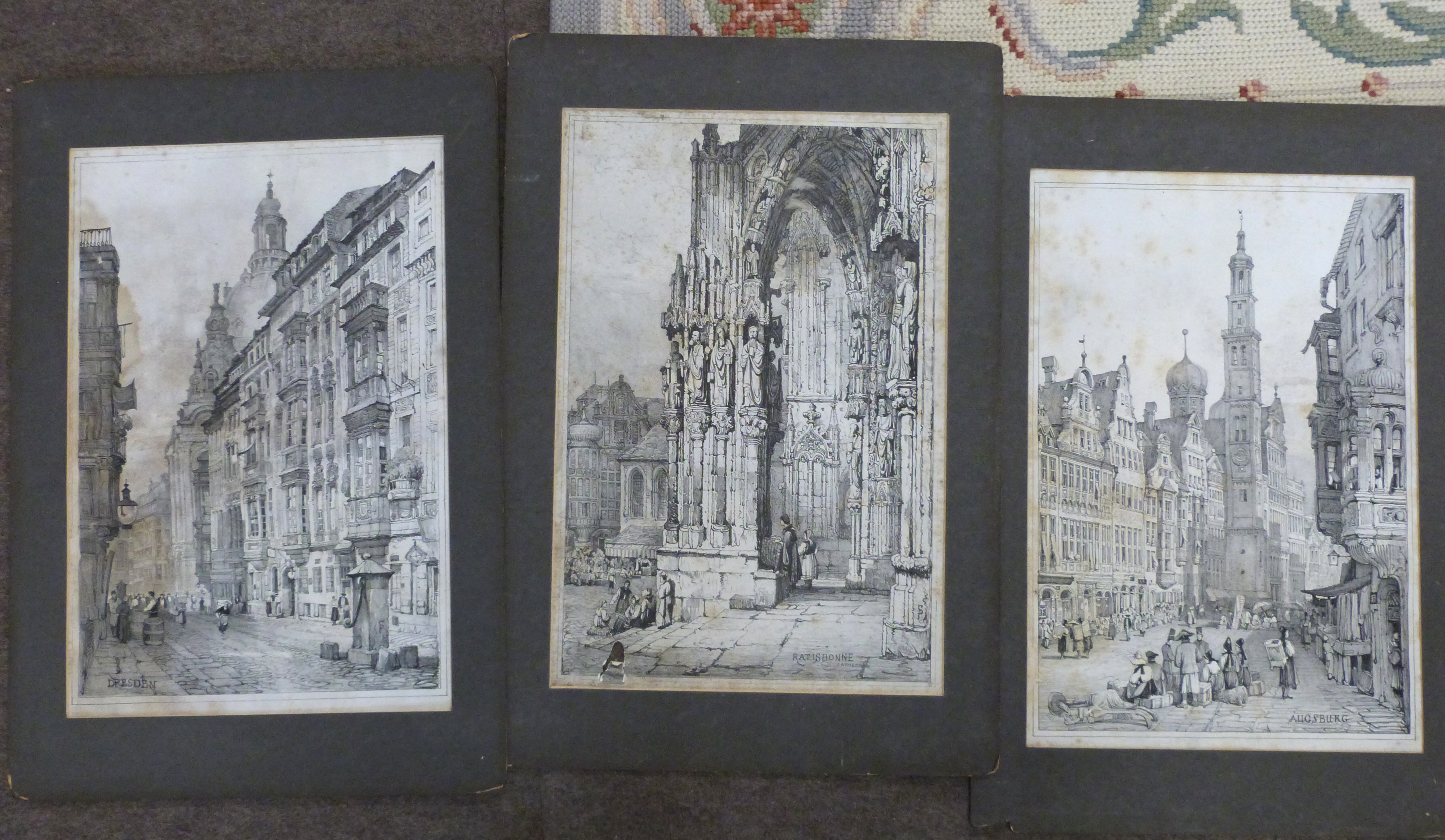 After Samuel Prout, German city scenes, black and white engravings, unframed (12) - Image 3 of 4