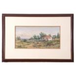 Max Chambers, signed, dated 1892, Cottage and sheep in extensive landscape, 19 x 39cm