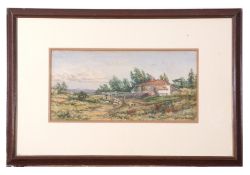 Max Chambers, signed, dated 1892, Cottage and sheep in extensive landscape, 19 x 39cm