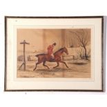 After Henry Alken (1785-1851), unsigned watercolour – huntsman in a snowstorm, 28 x 43cm