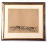 Frank Gillett, signed in pencil to margin, Etching, "All on the Line" (hounds chasing across an open