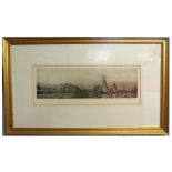 Harold Wyllie (1880-1975) Etching /Aquatint, "Shpping in an Estuary" pub 1926, 16 x 43cm