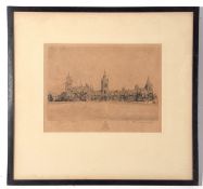 Three framed etchings, views of Charterhouse School, each 20 x 26cm