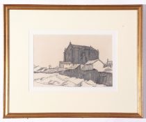 William Strang RA (1859-1921), Pencil sketch, Church in Spain, 15 x 23cm