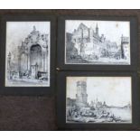 After Samuel Prout, German city scenes, black and white engravings, unframed (12)