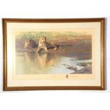 Large framed David Stephens wildlife Print, "Cool Waters", signed in pencil to margin, 50 x 78cm