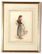 Pair of framed Watercolour Costume Studies, init HR in pencil, label verso for William Bevan and