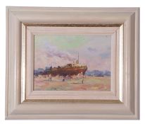 C20th British School, Oil on board, Harbour Scene, 17 x 23cm