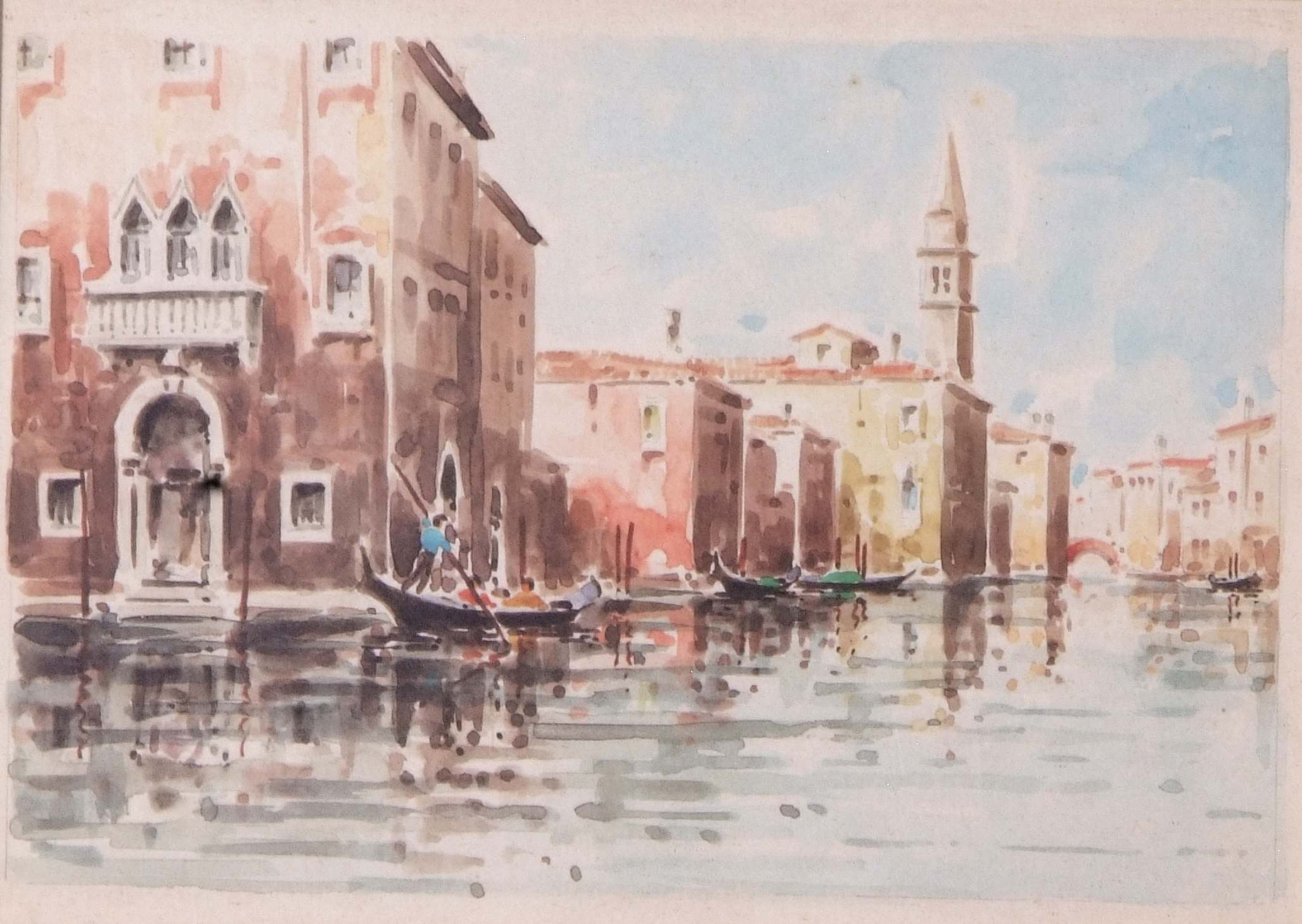 Venetian scene with gondolas on a canal - Image 2 of 2