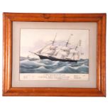 Coloured print "The Clipper Ship Dreadnought", set in birds eye maple frame