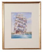 A Bell, signed, Tall ship in full sail, 19 x 15cm