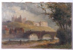 Richmond Castle, Yorkshire, from the river, unframed, 41 x 61cm